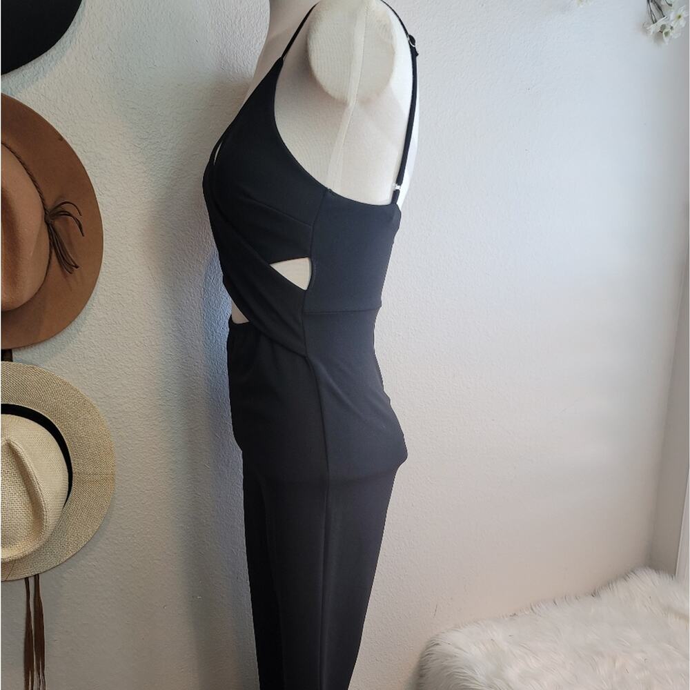 NWOT SUNSET & SPRING Black Wrap Cutout Jumpsuit Cropped Wide Leg Date Night Out - Picture 7 of 16